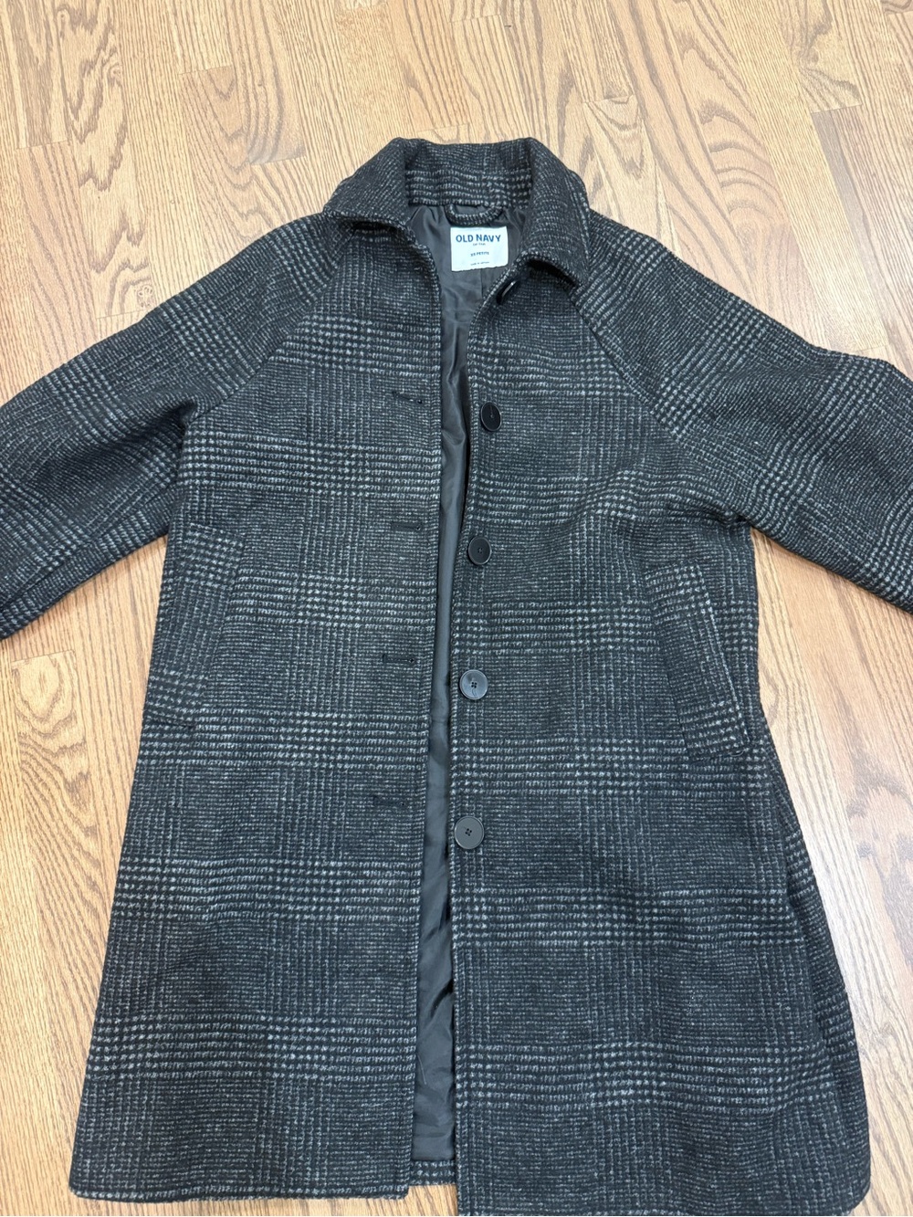 Old Navy Women's Black & Gray Plaid Pea Coat